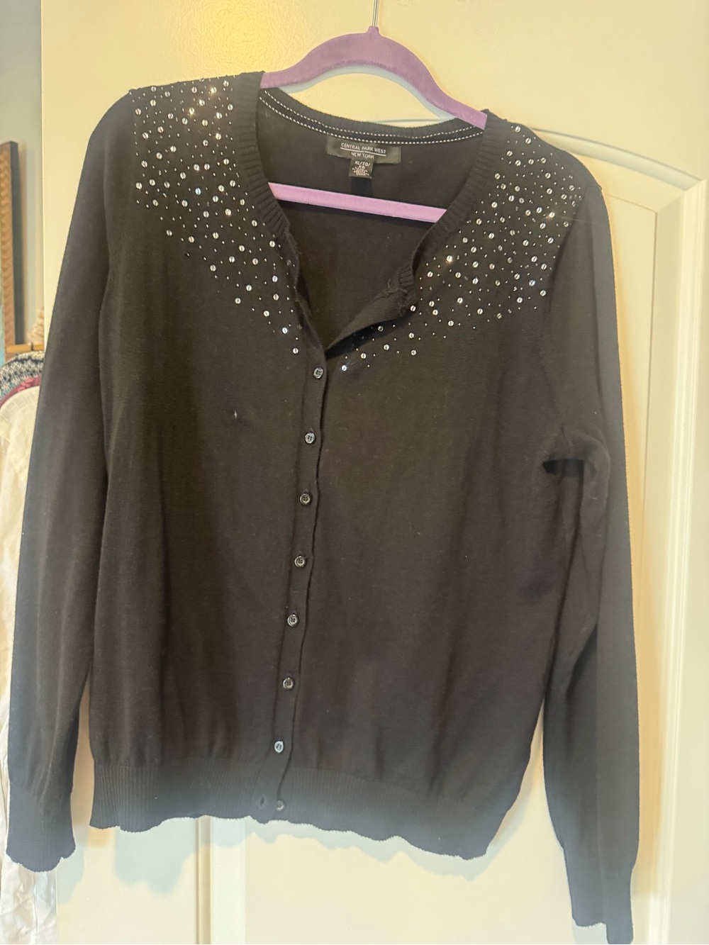 Central Park West Black Embellished Button-Front Cardigan